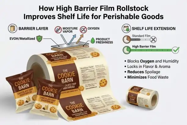 How does high barrier film rollstock improve shelf life for perishable goods?